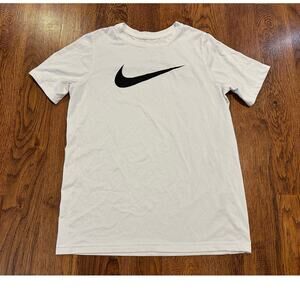 Nike Youth Dri Fit Swoosh Logo Tee - White - Size Large Kids Activewear